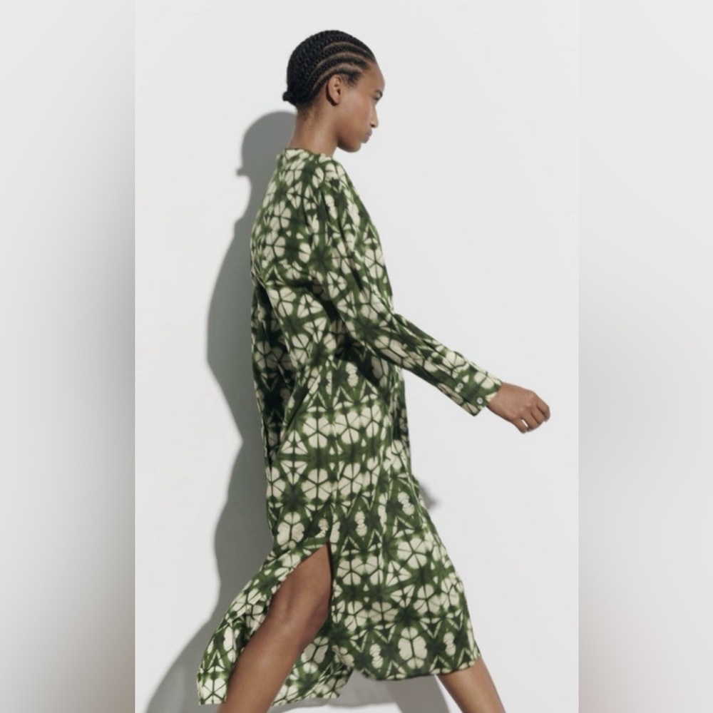 Zara green batik dyed shirt dress size XL